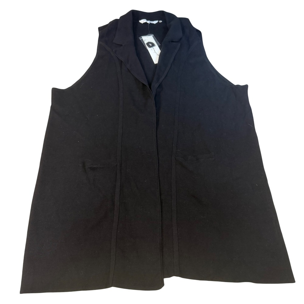 Foxcroft NYC Black Tailored Longline Knit Vest Open Front Pockets 3X 180902 NEW